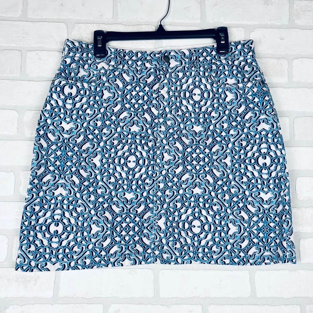 Croft & Barrow Skirt Women's Knee Length Blue White Print Casual, Large